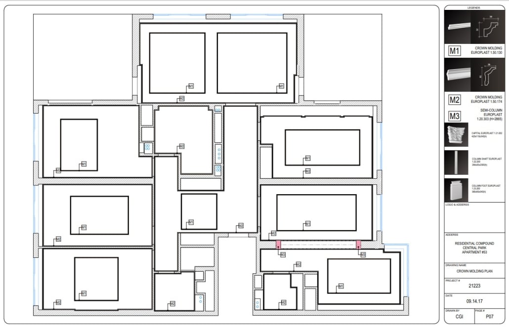 Crown Molding Drawings for a Residential Interior Design Project