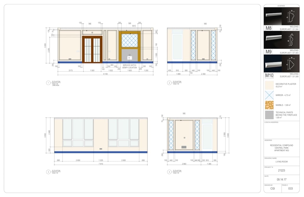 Elevation Drawings for a Living Room Interior Design Project