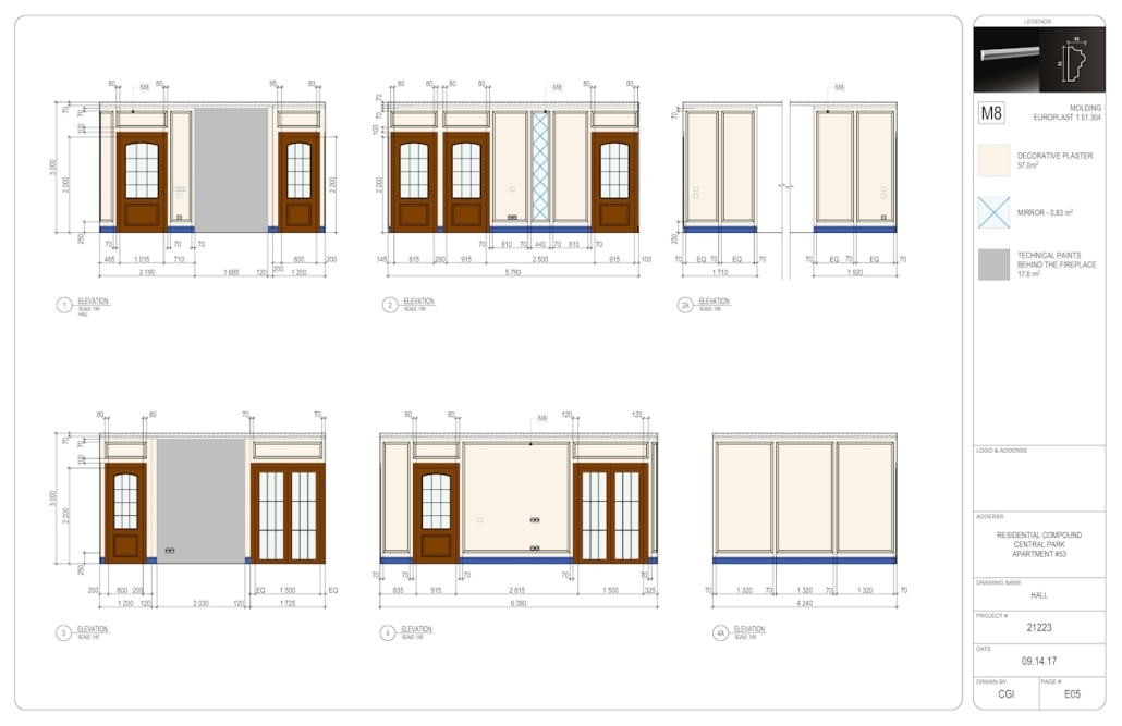 Hall Elevation Drawings for an Interior Design Project