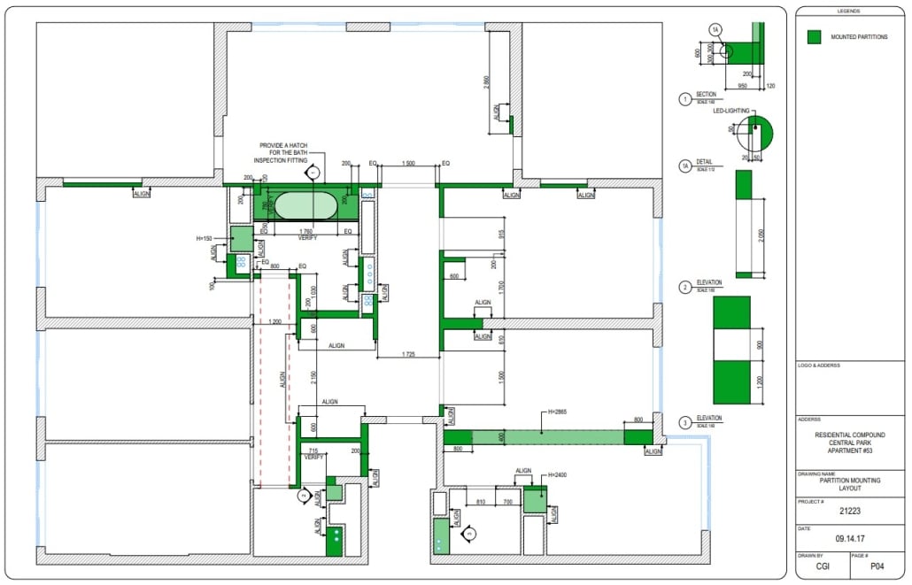 Crucial Drafting List: Partition Mounting Scheme Interior Design Drawing