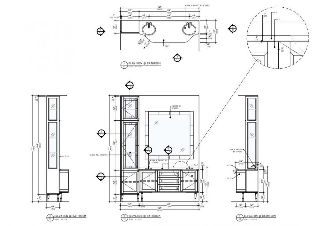 Casework Shop Drawing for a Bathroom Vanity 