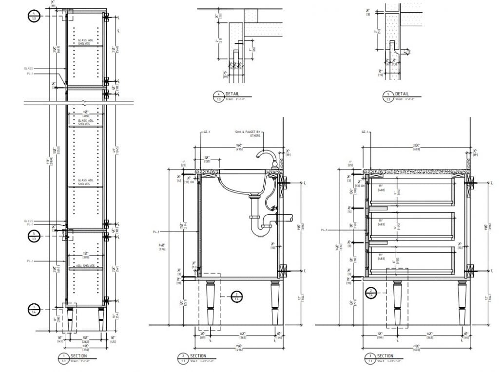 Casework Shop Drawing for a Bathroom Cages