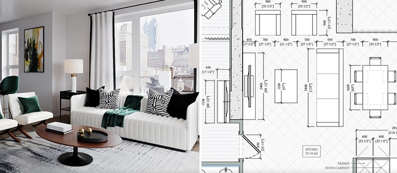 Drafting and Visualization of a Living Room Interior