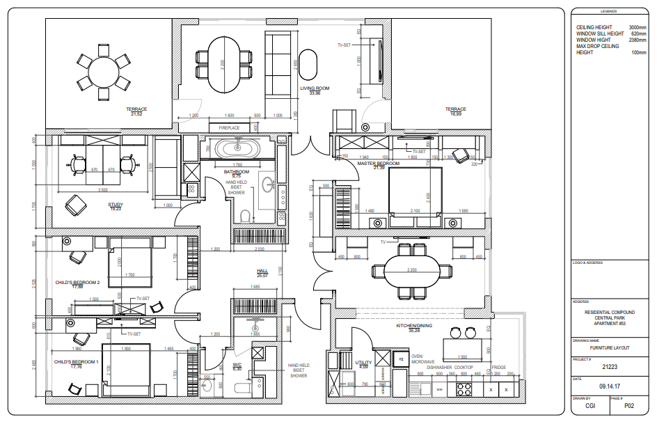 Interior Drawings of a Furniture Layout