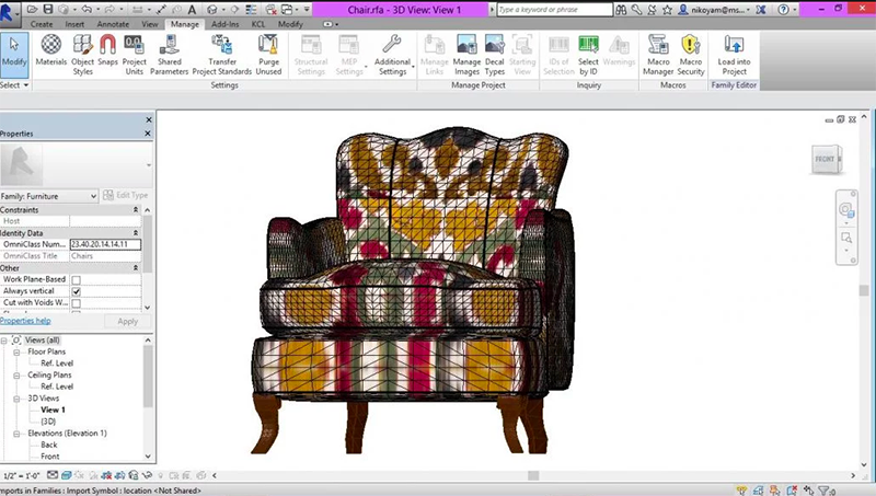 3D Modeling of an Armchair in Revit