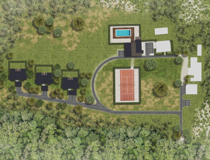 3D Color Site Plan Showing Residential Complex with Surroundings