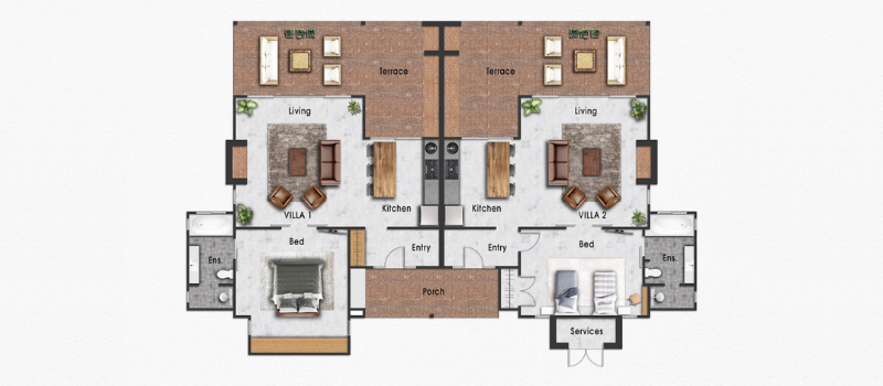 Architectural 3D Drawing of a Cabin Concept