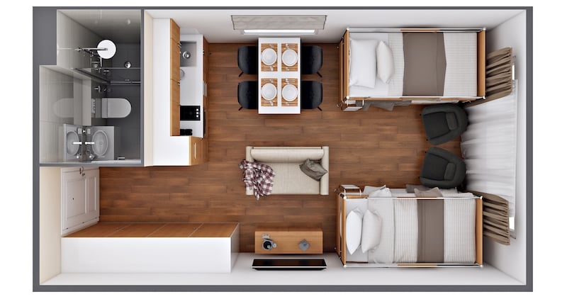 3D Floor Plan of a Cozy Micro Apartment