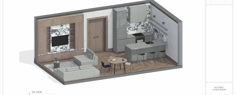 Revit for Interior Designers: Kitchen/Living Room 3D View
