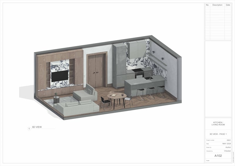 Revit for Interior Designers: Kitchen/Living Room 3D View