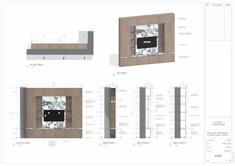 Detailed TV Shelving Unit Drawing in Revit