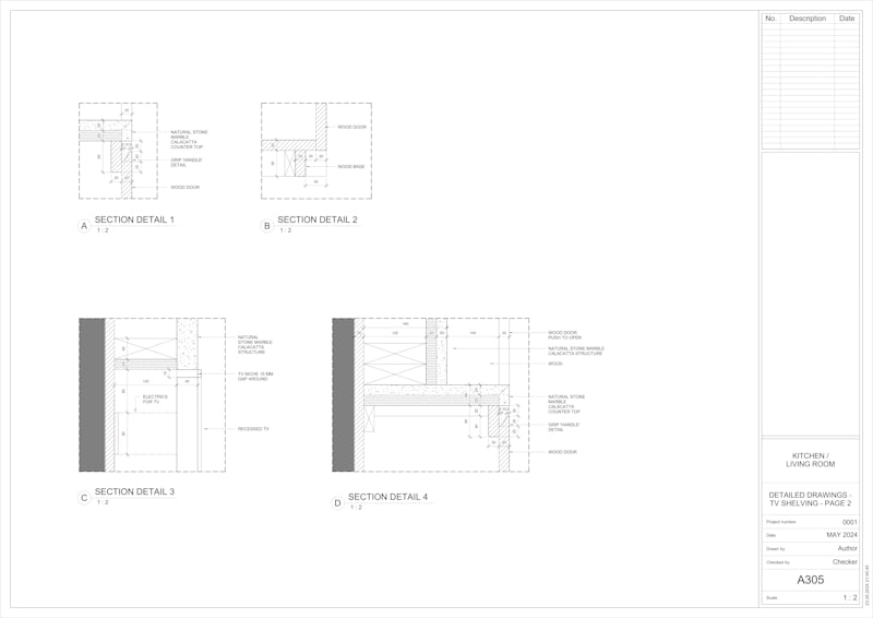 Detailed Revit Drawing for a TV Shelving Unit