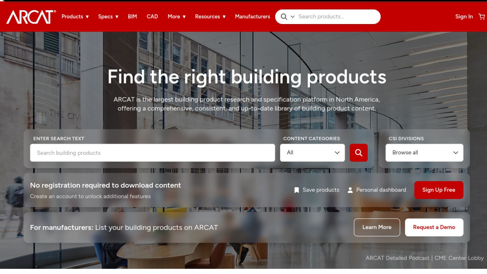 ARCAT homepage: free BIM objects, CAD details and specifications