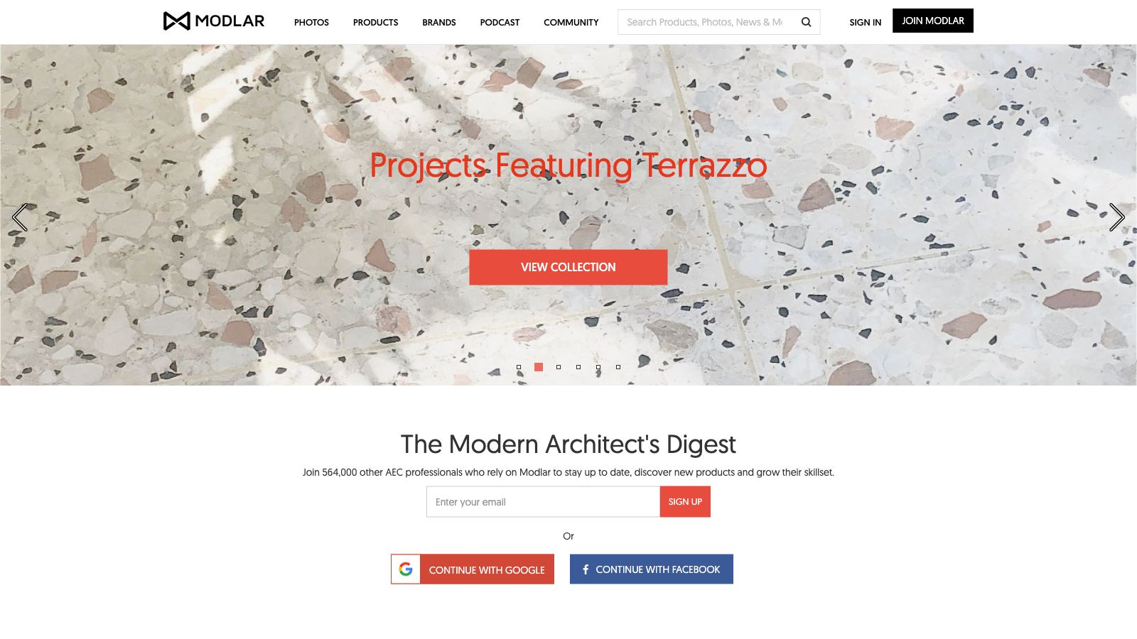 Modlar homepage with BIM product collections