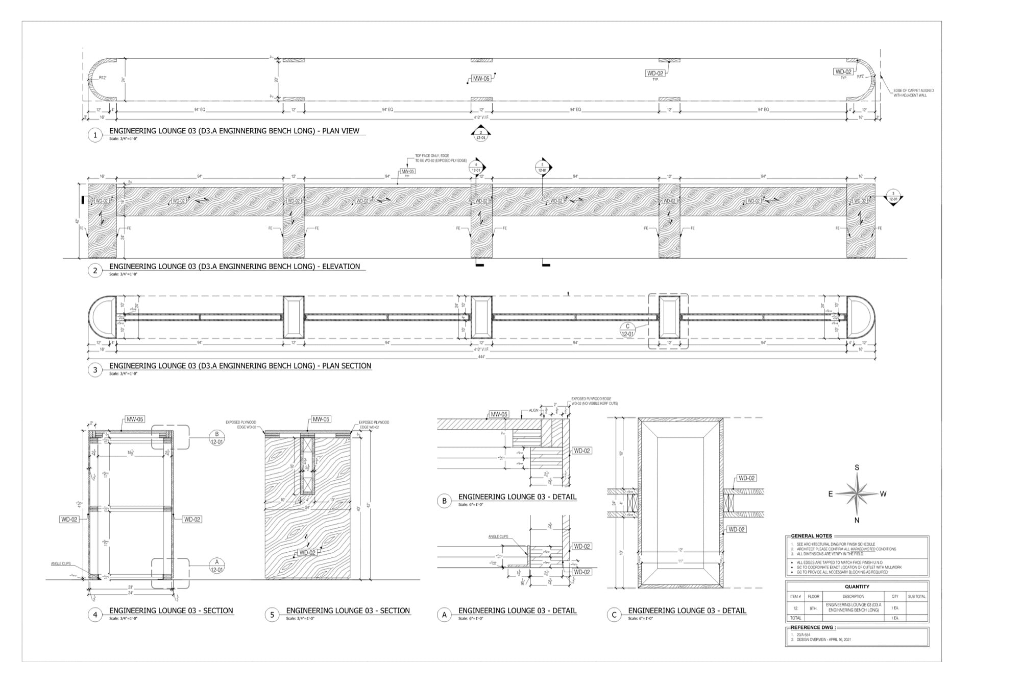 millwork-shop-drawing-example-lounge-bench Millwork shop drawing example: engineering lounge bench