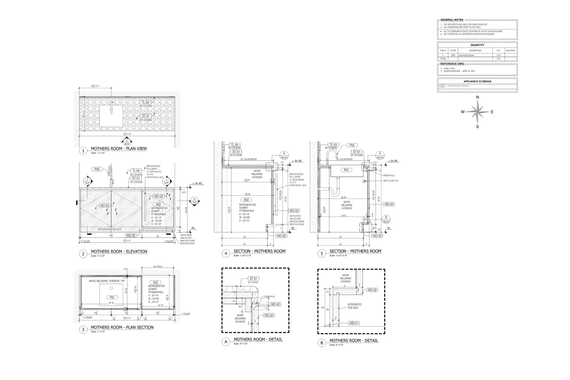 Millwork shop drawing example: nursing room counter for a design-build firm