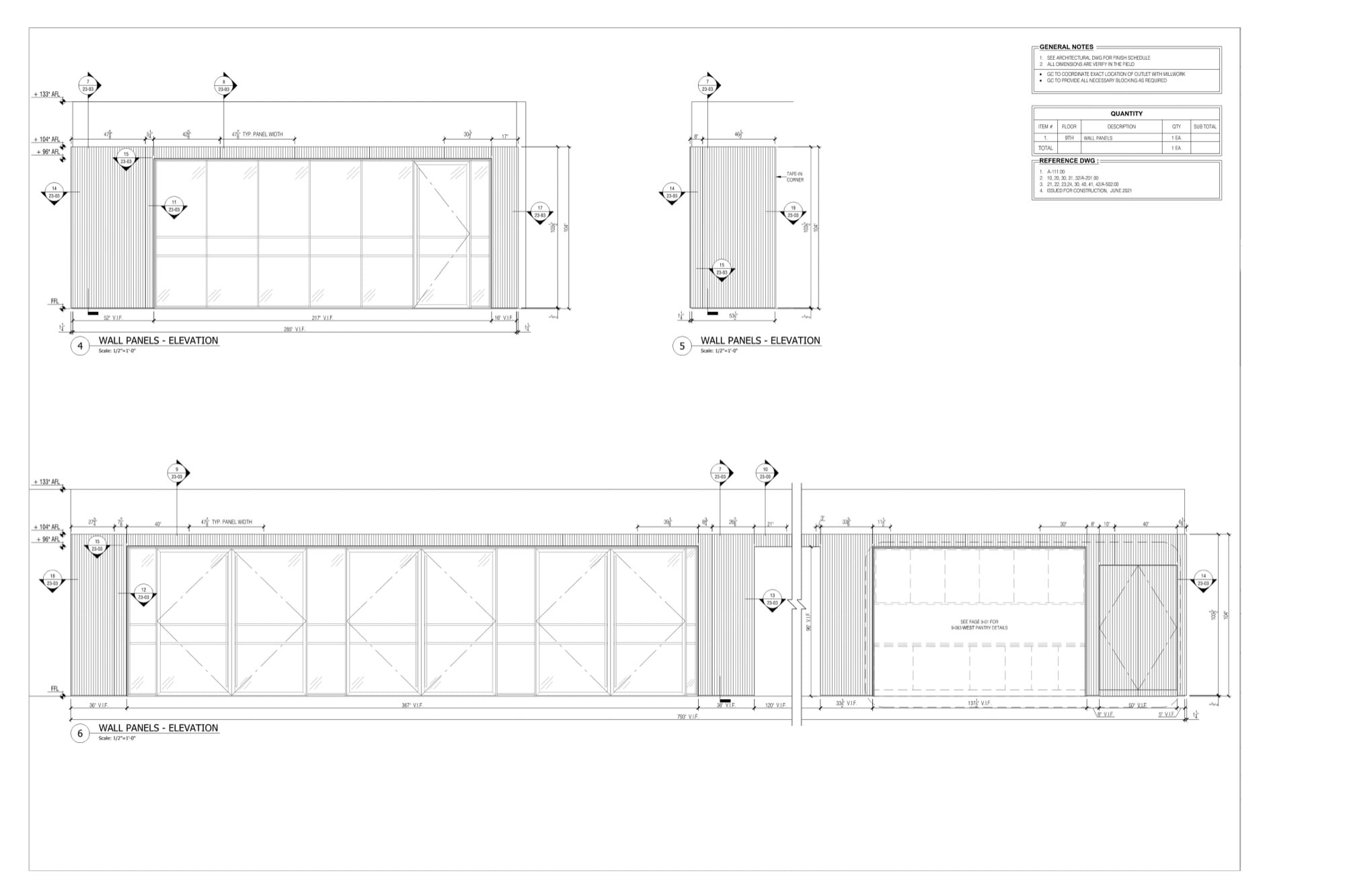 Millwork shop drawing example: wall panel elevations for a general contractor