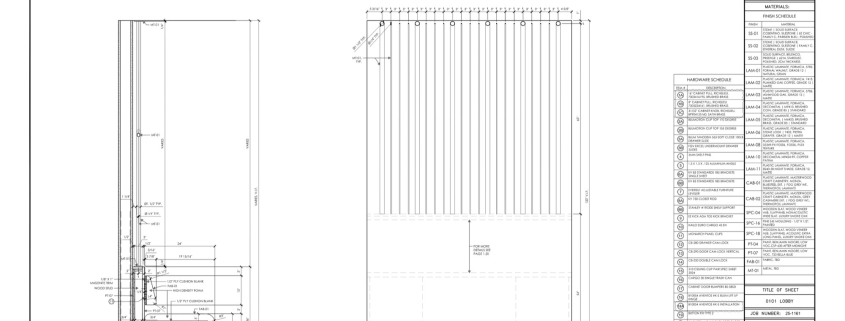Millwork shop drawings: vertical sections of lobby wall paneling
