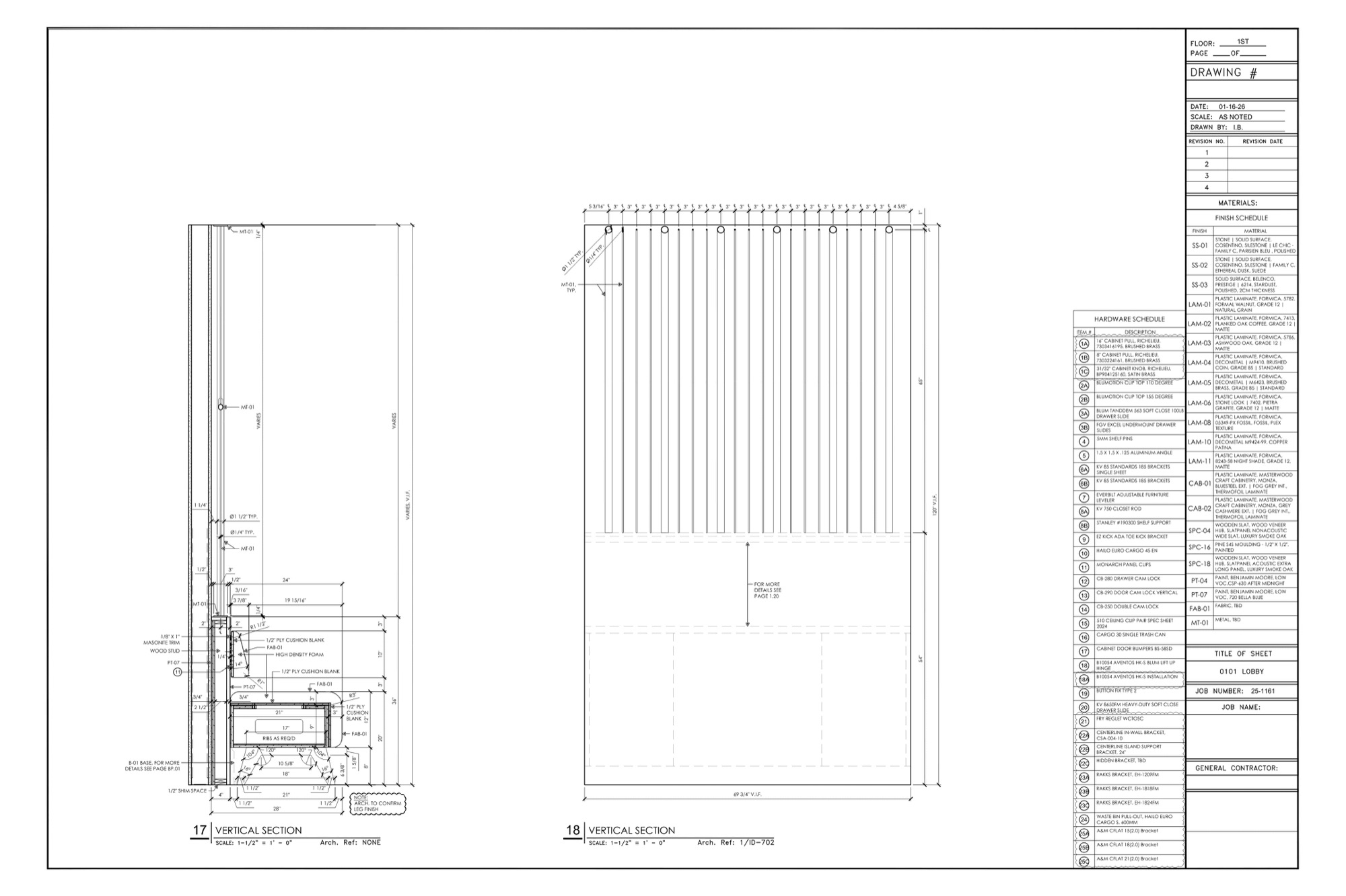 Millwork shop drawings: vertical sections of lobby wall paneling