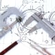 Drafting tools on a technical drawing