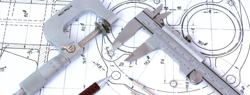 Drafting tools on a technical drawing