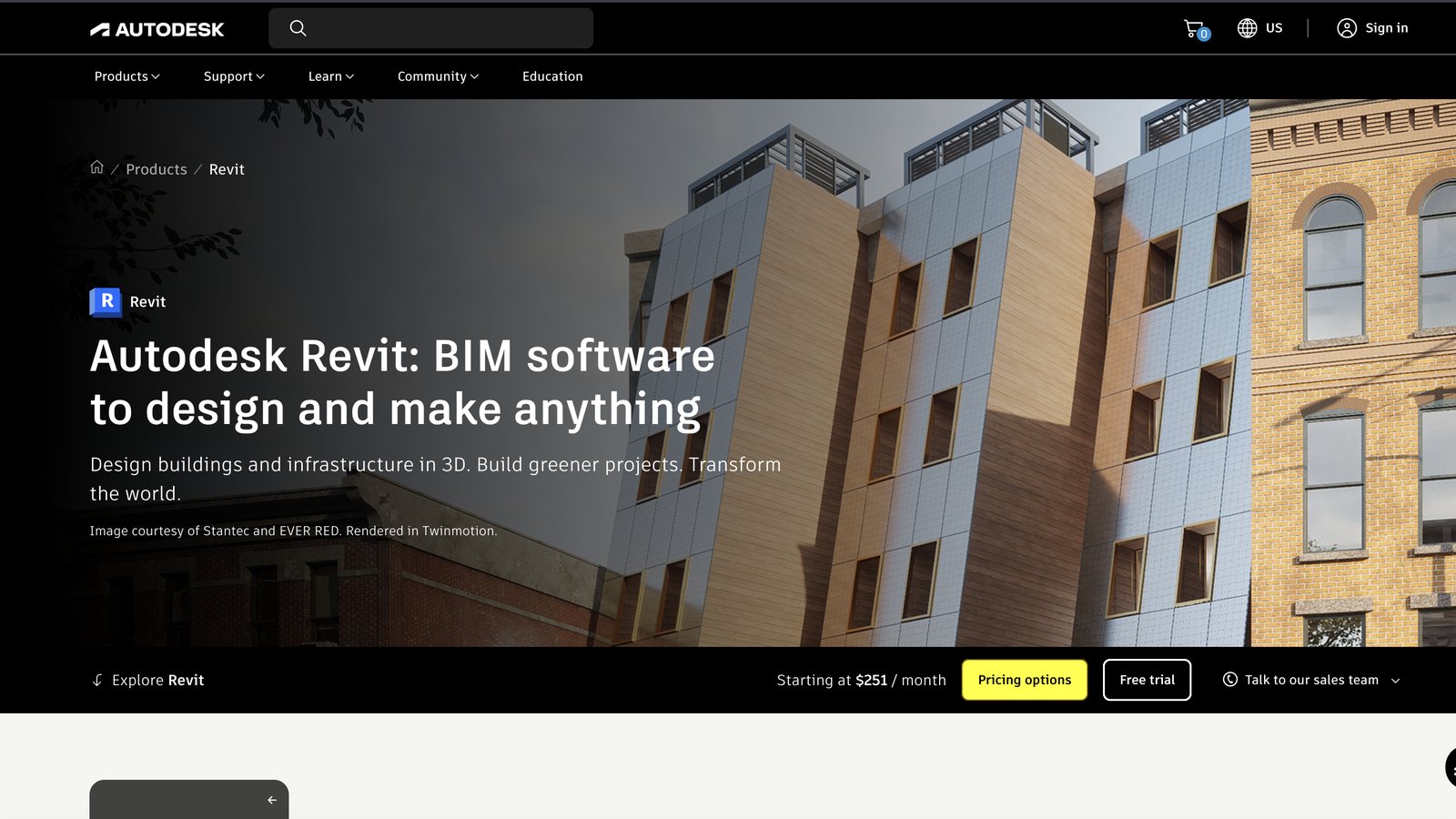 Revit page: paid BIM software for building design