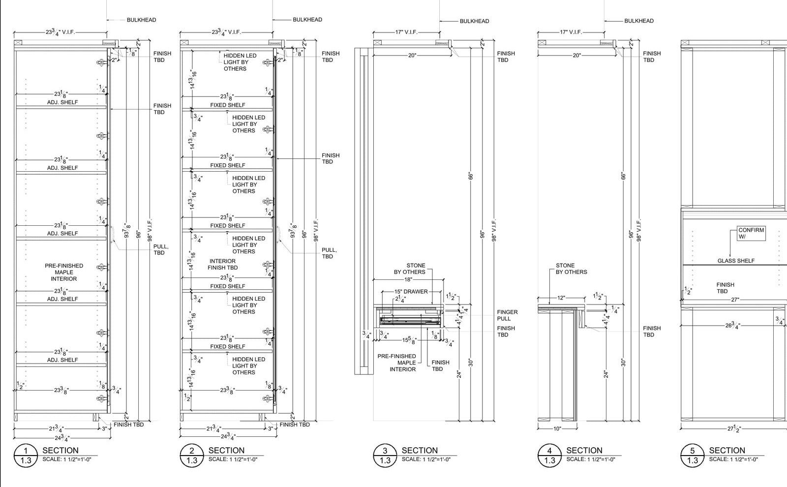 Closet Vertical Sections Closet shop drawings: vertical sections through hanging and shelf units