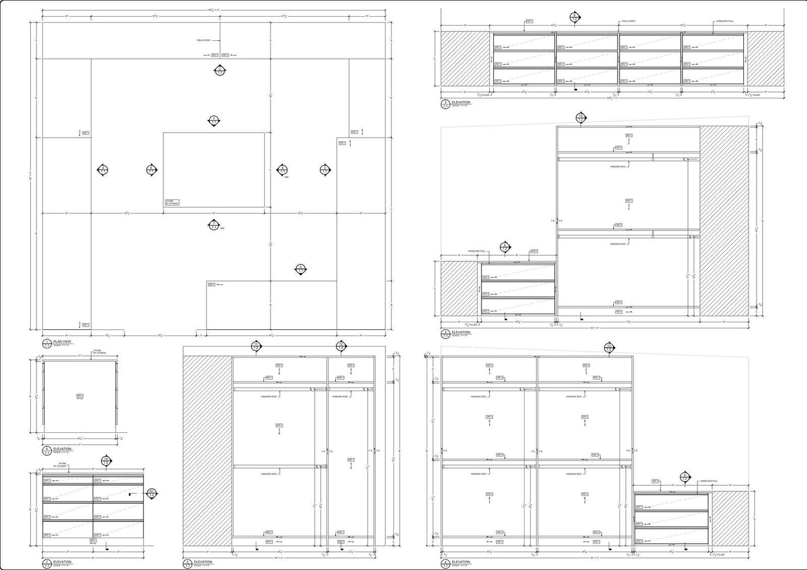 Walk In Closet Plan and Elevations Walk in closet plans with elevations of each run on one sheet