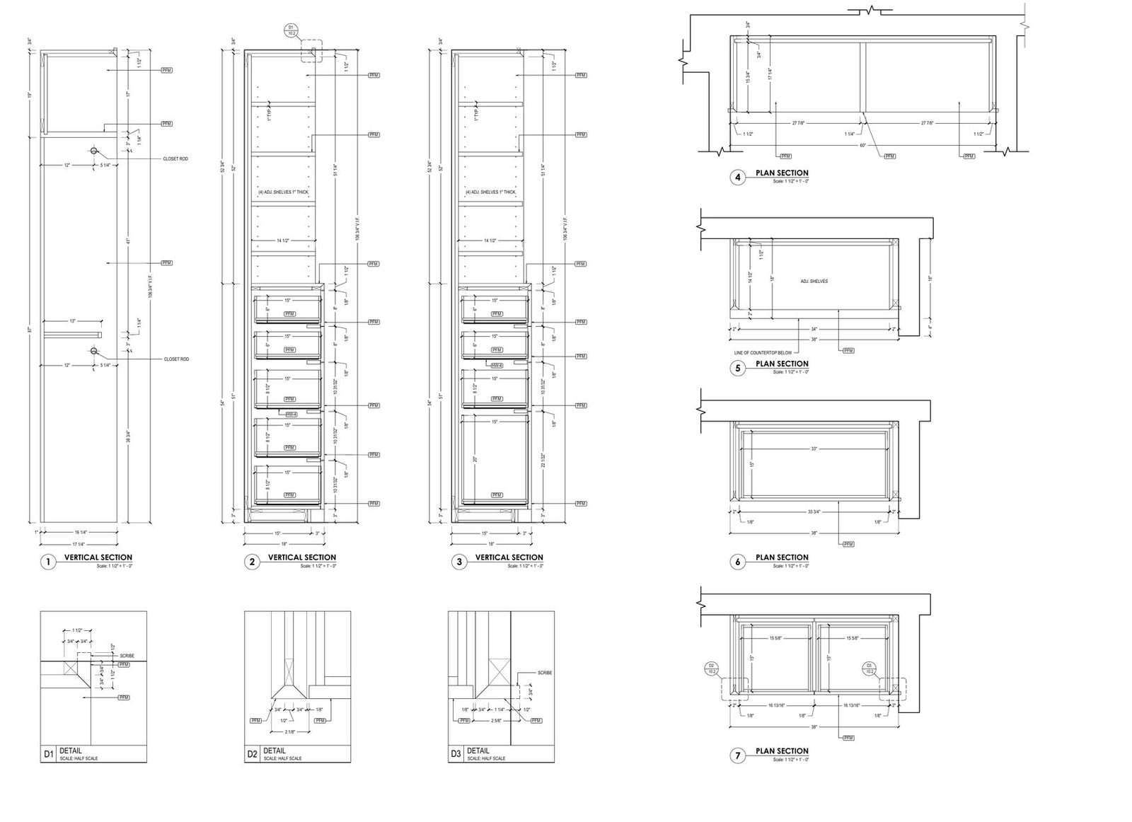 Closet Sections and Details Closet shop drawings: sections with enlarged details of the carcass