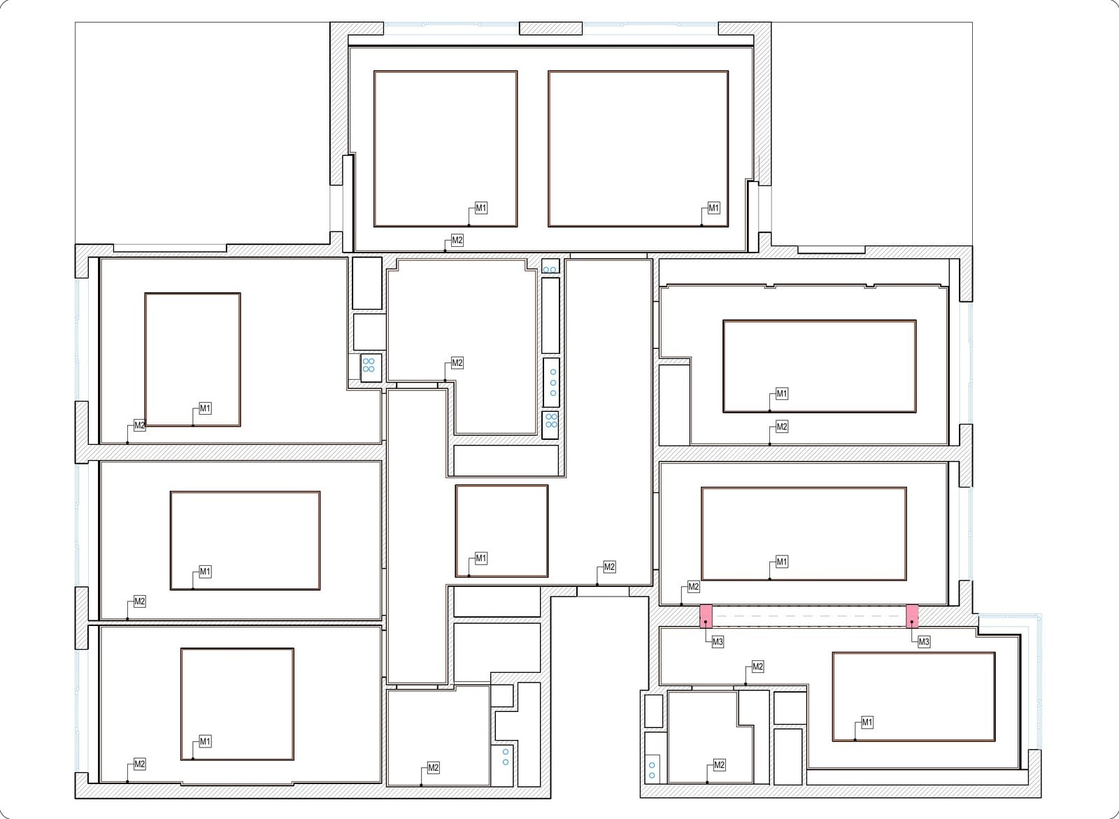 Interior drawings: reflected ceiling plan with drop ceiling levels