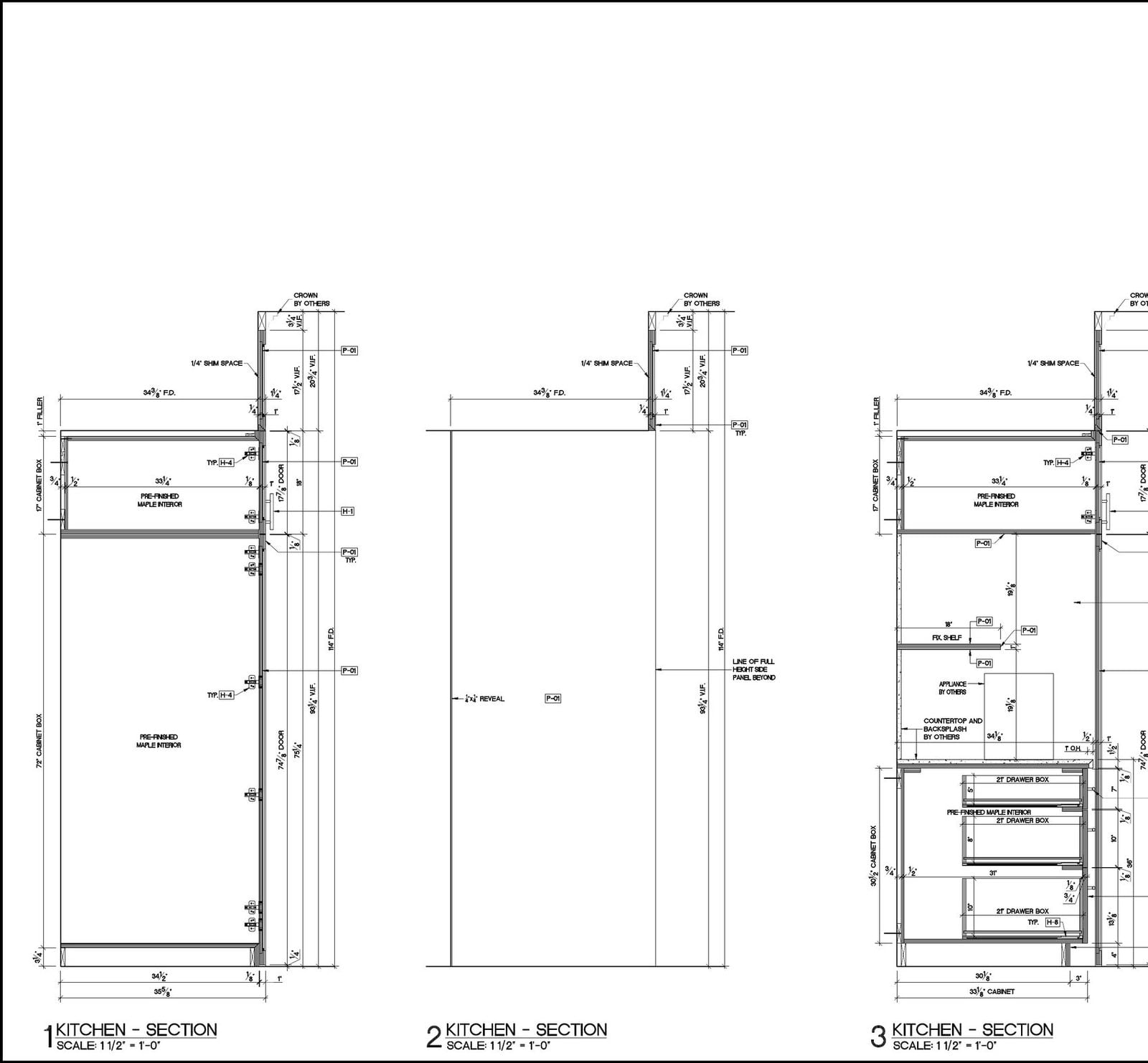 Kitchen cabinet shop drawings: vertical sections through base and wall units