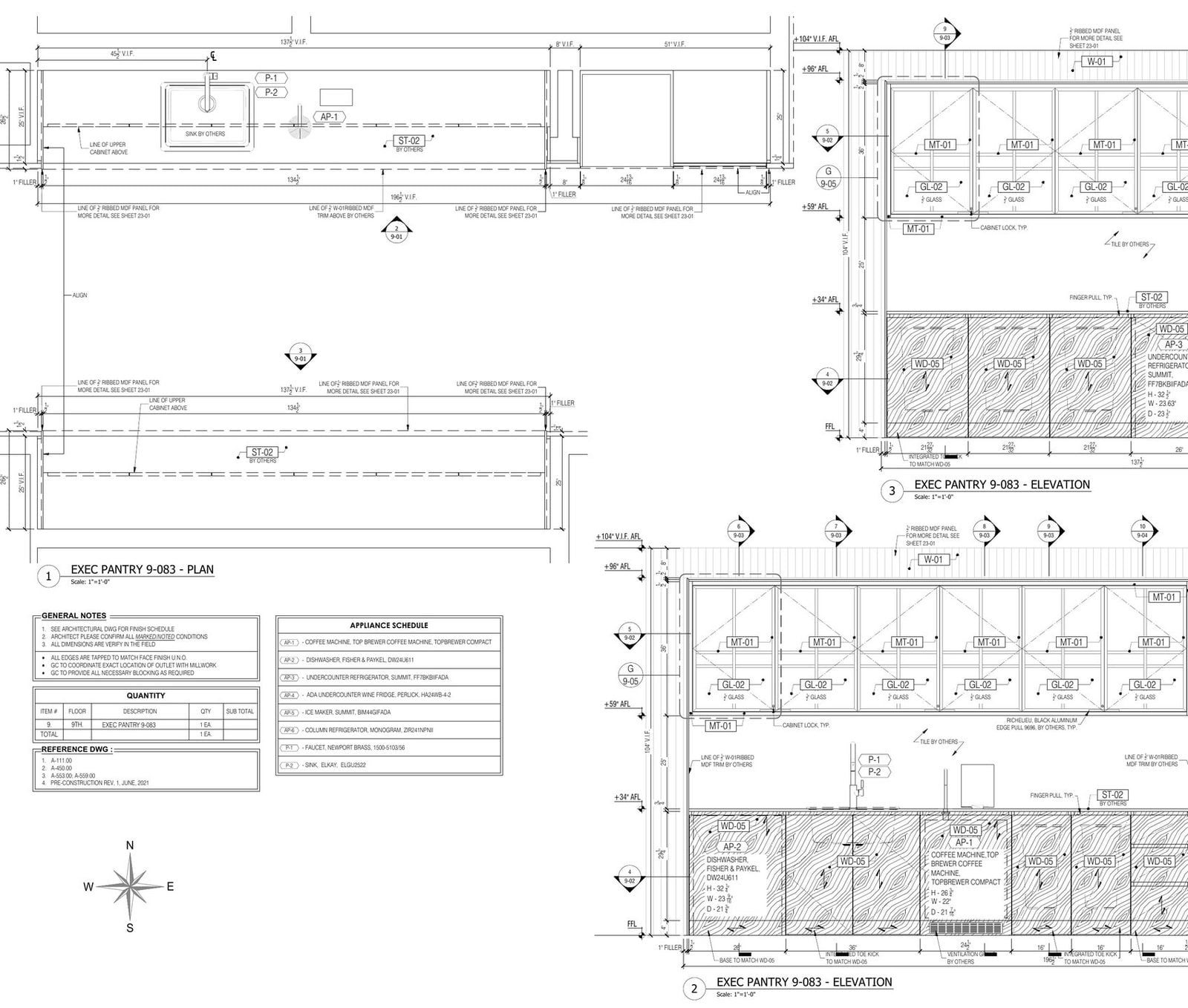 Pantry cabinet shop drawings: plan and elevation of an executive pantry