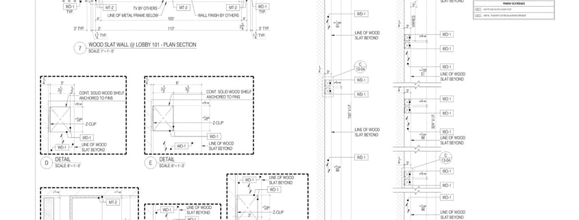 Shop drawing sheet with plan, sections and details as it goes out for submittal