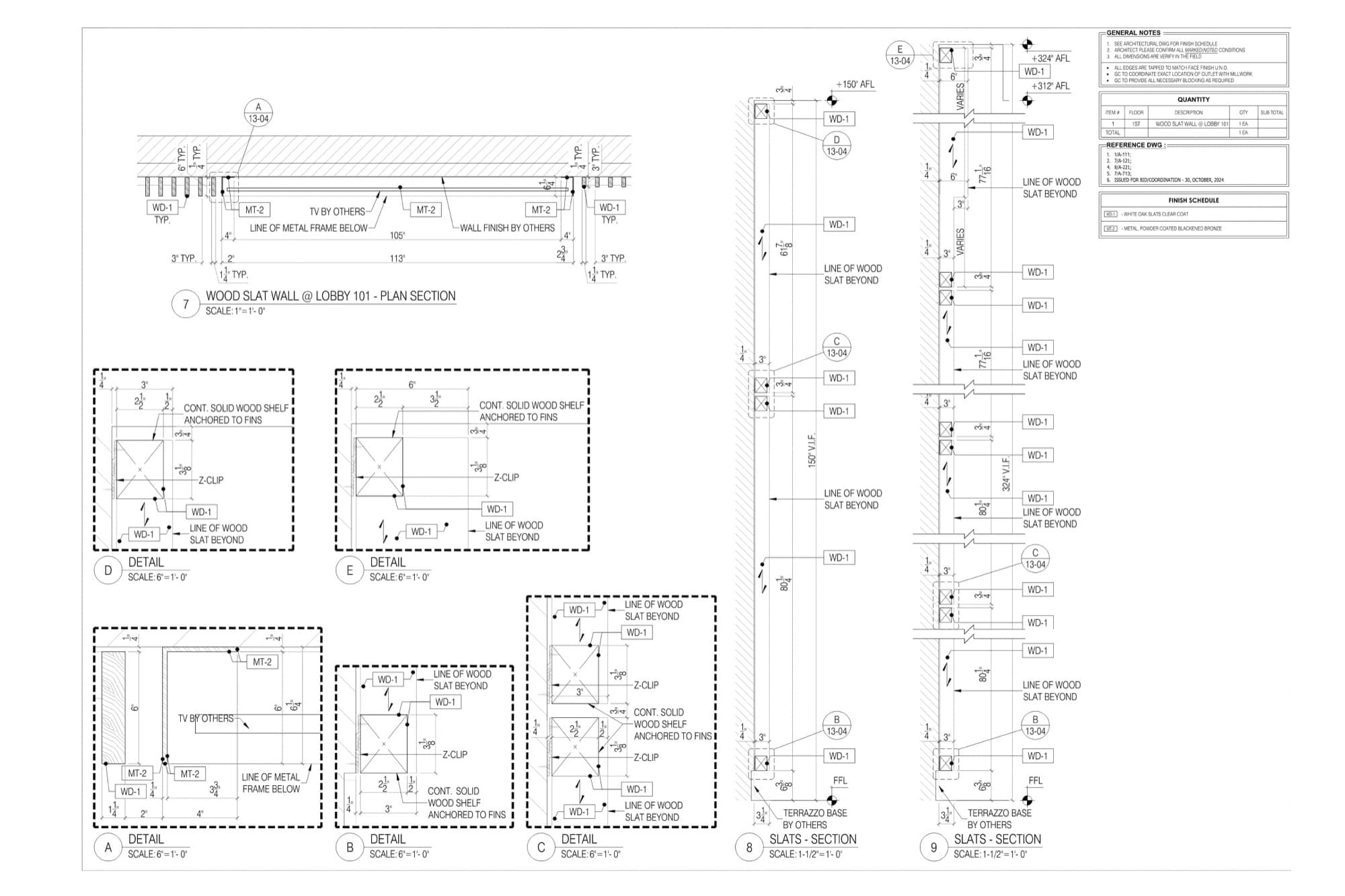 Shop drawing sheet with plan, sections and details as it goes out for submittal