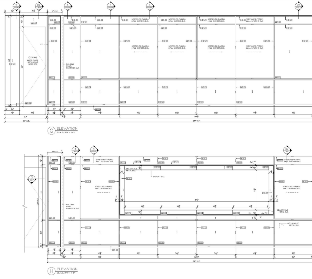 Wall panelling millwork: elevations of a full panelled wall layout