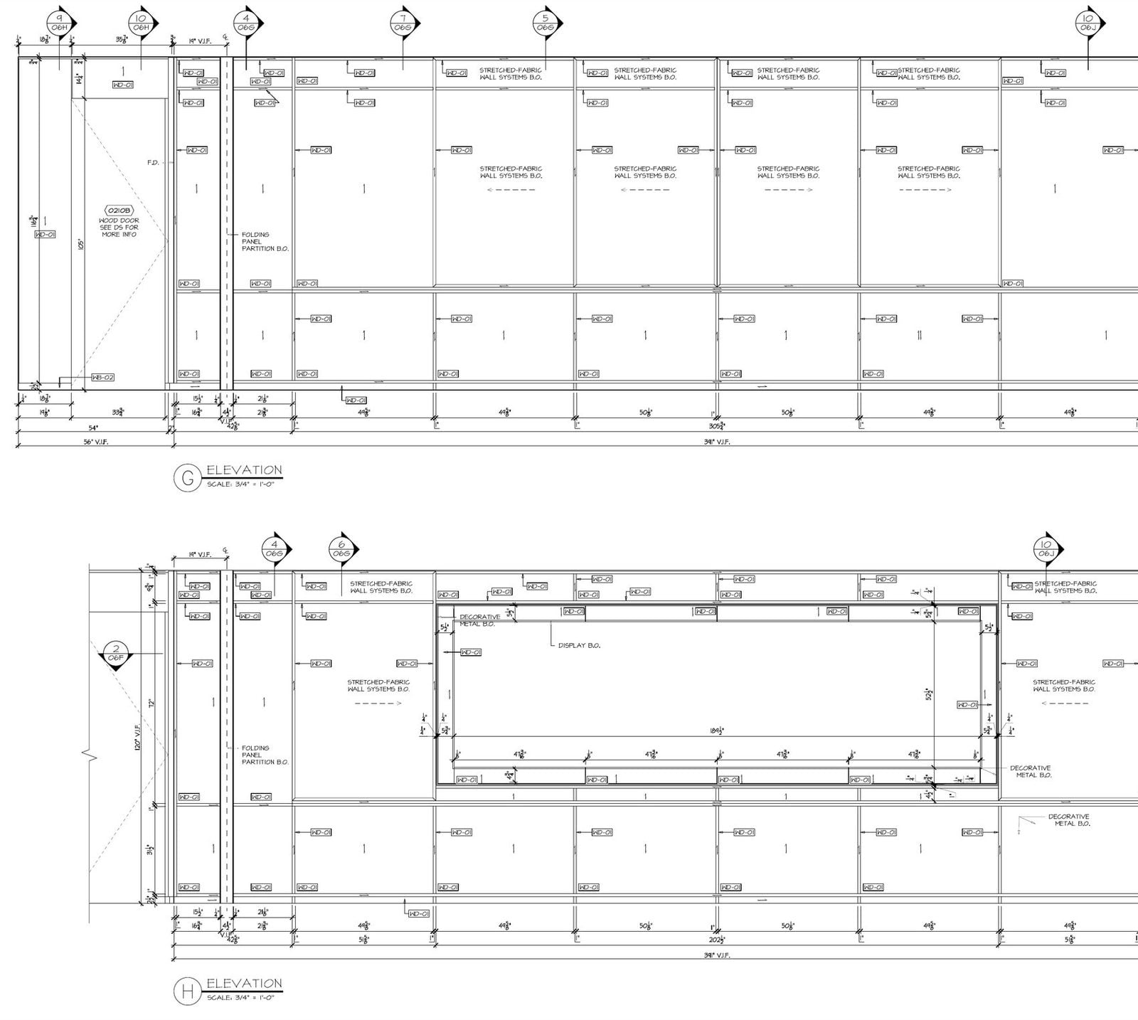 Wall panel shop drawings: elevations of a full panelled wall layout