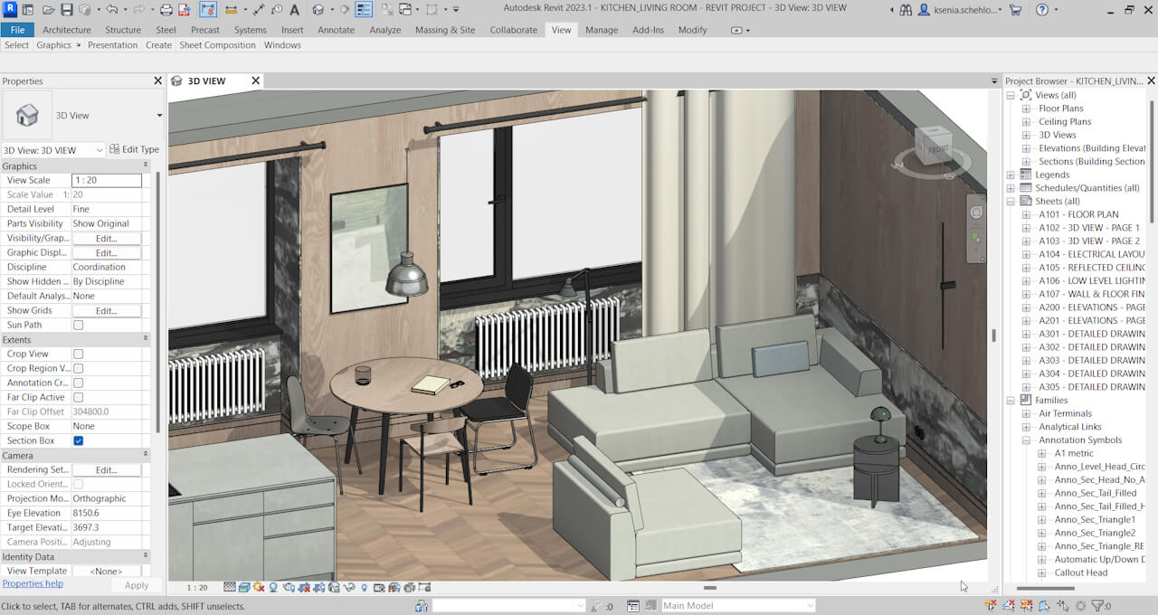 Revit Project Browser With Views and Sheets Revit project browser listing floor plans, elevations, sections and sheets generated from one model