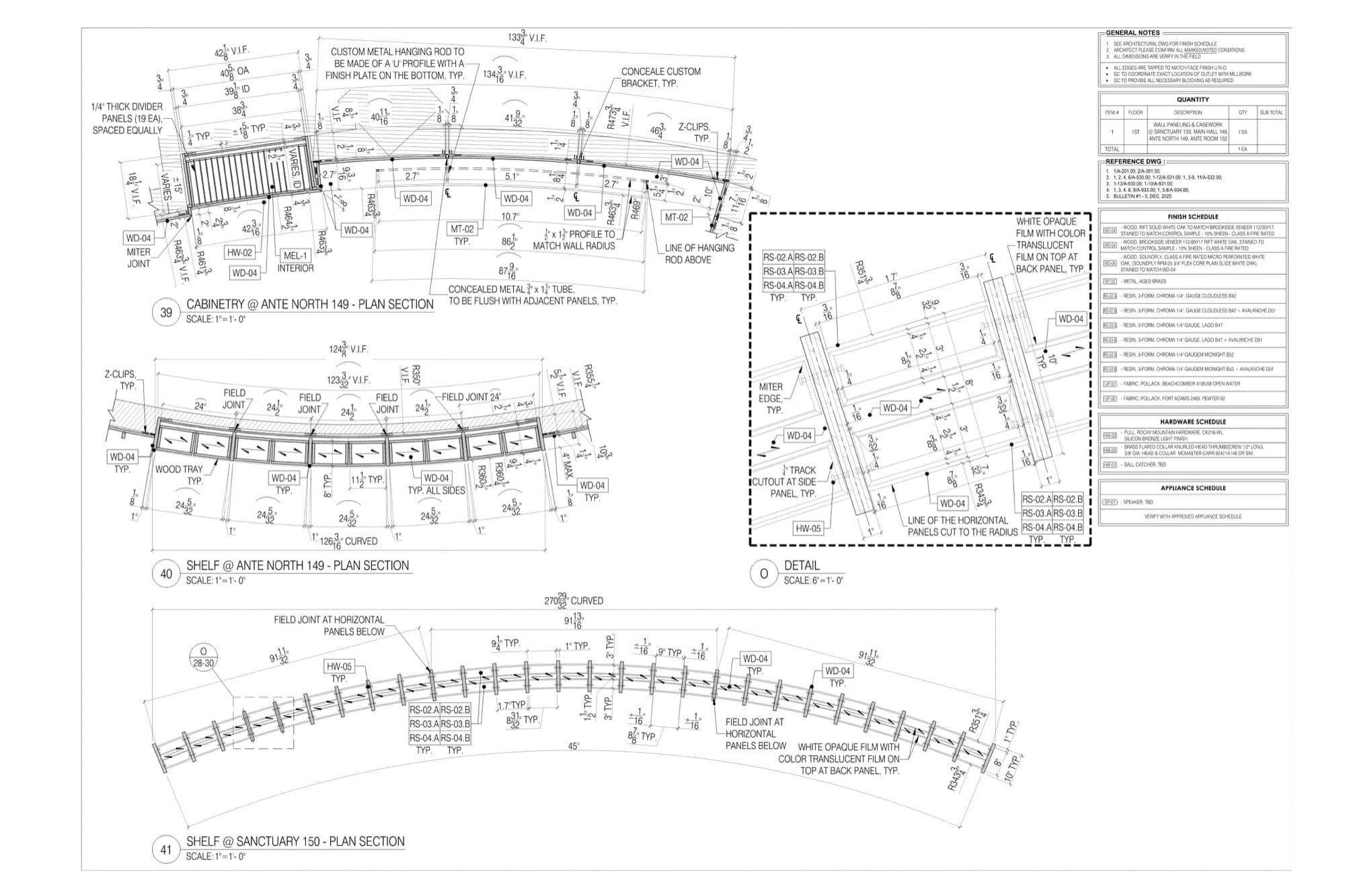 Millwork Shop Drawing With Finish and Hardware Schedules Millwork shop drawing sheet with finish schedule, hardware schedule and general notes from the spec